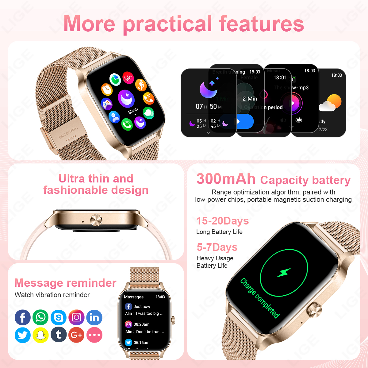 LIGE Fashion Smart Watch Women – обзор и цена Smartwatch Face
